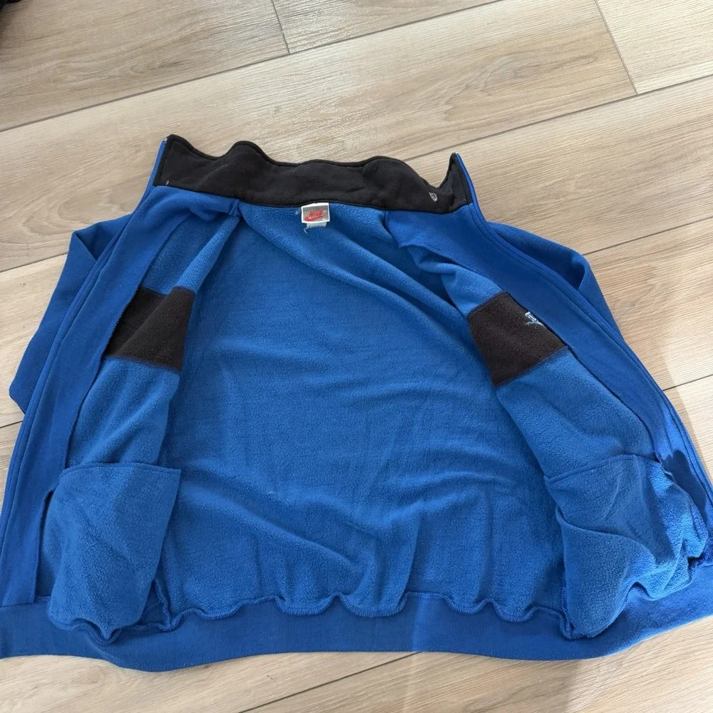 Vintage 90s Nike Fleece Full Zip Jacket Blue Black Youth XL Adult S